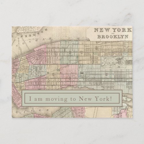 I am moving to New York  _ Vintage NYC Map Postcard