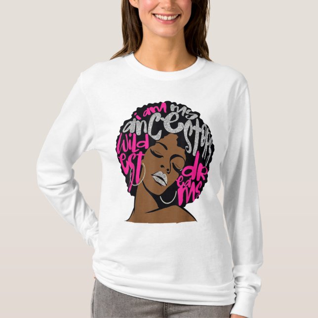 I Am My Ancestors Dreams Hot Pink Bubblegum Afro B T-Shirt (Front)
