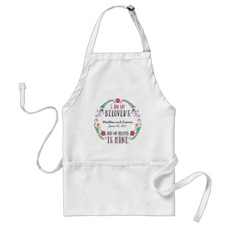 I Am My Beloved's, Wedding Date Watercolor Adult Apron