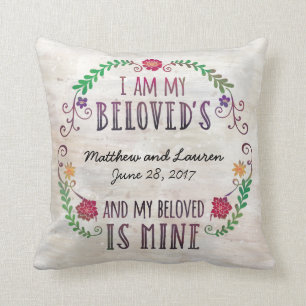 I Am My Beloved's, Wedding Date Watercolor Throw Pillow
