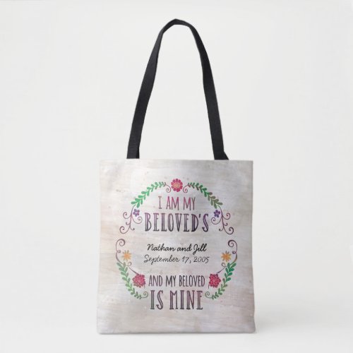 I Am My Beloveds Wedding Date Watercolor Tote Bag