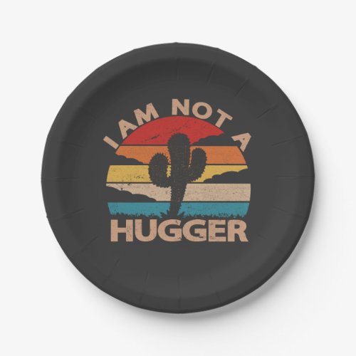 I Am Not A Hugger Funny Vintage Cactus  Paper Plates