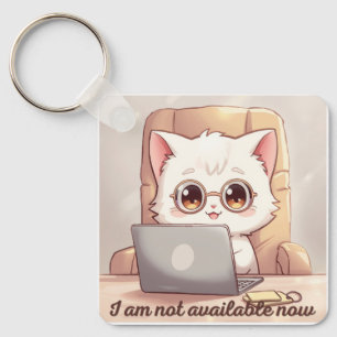 I Am Not Available Now Keychain - Cute Kawaii Cat 