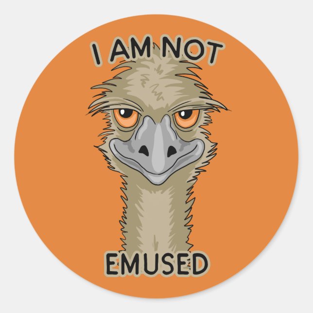 I Am Not Emused Funny Emu Pun | Orange Classic Round Sticker (Front)