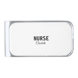 I am nurse medical expert add your name text simpl silver finish money clip