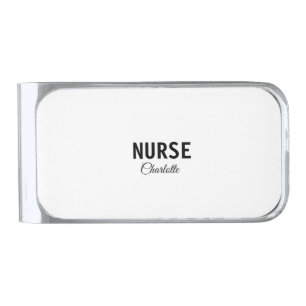 I am nurse medical expert add your name text simpl silver finish money clip