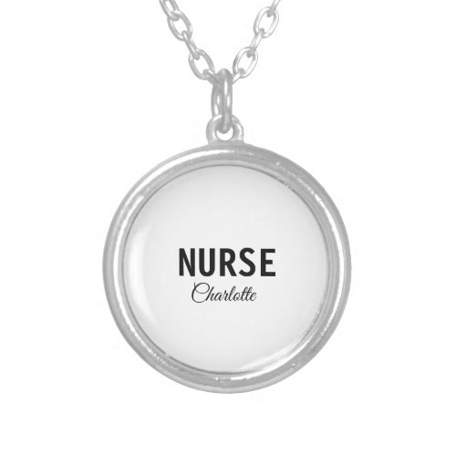 I am nurse medical expert add your name text simpl silver plated necklace