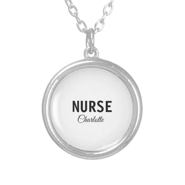I am nurse medical expert add your name text simpl silver plated necklace (Front)
