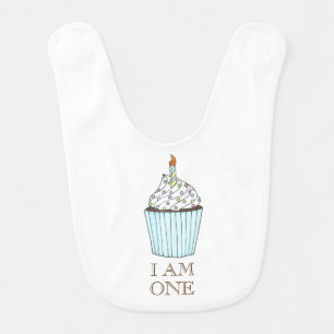 I Am One 1 Baby's First Birthday Cupcake Candle Baby Bib