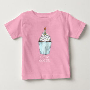 I Am One Baby's First Birthday Cake Cupcake Candle Baby T-Shirt