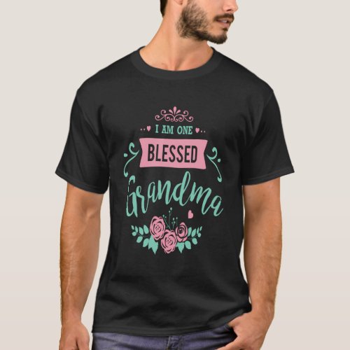 I Am One Blessed Grandma Peach Teal Floral T_Shirt