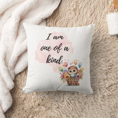 I Am One of a Kind Kids Room Owl Basket Positive  Throw Pillow