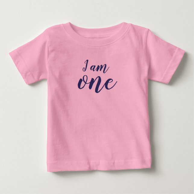 I am One Pink Girl Tutu Birthday Baby T-Shirt (Front)