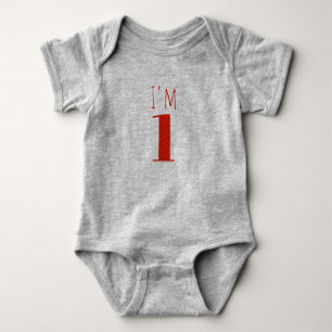 I am One Red Gray Birthday Baby Bodysuit