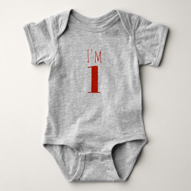 I am One Red Gray Birthday Baby Bodysuit (Front)