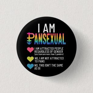 I Am Pansexual - LGBTQIA Pride Rainbow Hearts - De Button
