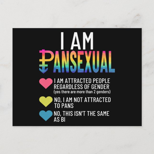 I Am Pansexual - LGBTQIA Pride Rainbow Hearts - De Holiday Postcard (Front)