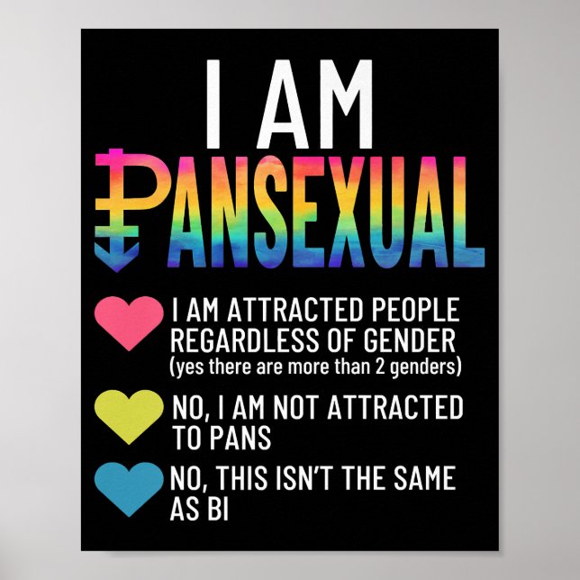 I Am Pansexual - LGBTQIA Pride Rainbow Hearts - De Poster (Front)