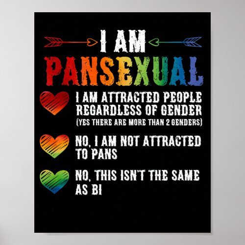 I Am Pansexual LGBTQIA Pride Rainbow Hearts Poster