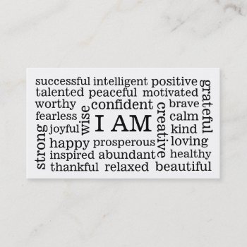 I Am Positive Affirmations For Self Image Wellness Business Card by EatGreenFood at Zazzle