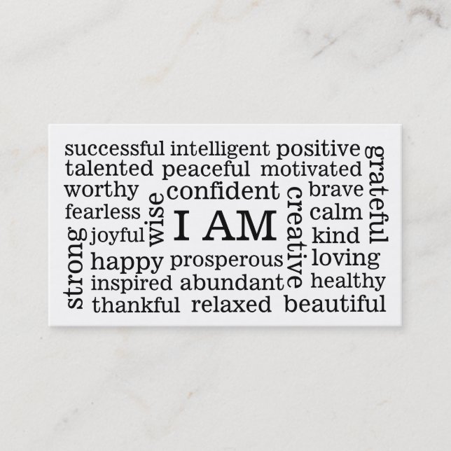 I AM Positive Affirmations for Self Image Wellness Business Card (Front)