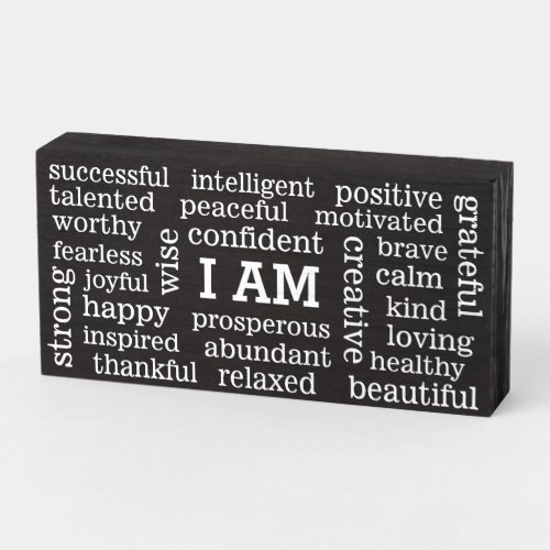 I AM Positive Affirmations for Self Image Wellness Wooden Box Sign