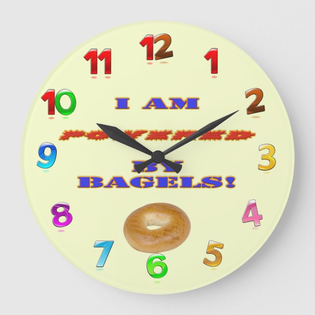 I am Powered by Bagels Large Clock (Front)