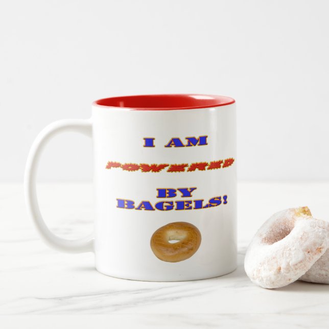 I am Powered by Bagels Two-Tone Coffee Mug (With Donut)