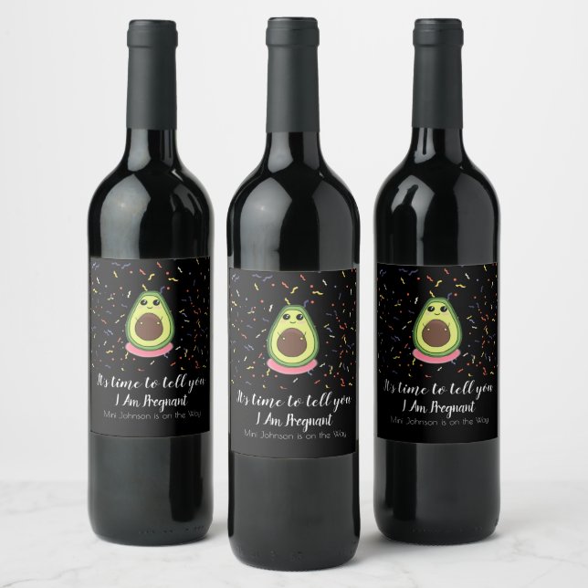 I Am Pregnant Announcement Funny Avocado Guac Mom  Wine Label (Bottles)