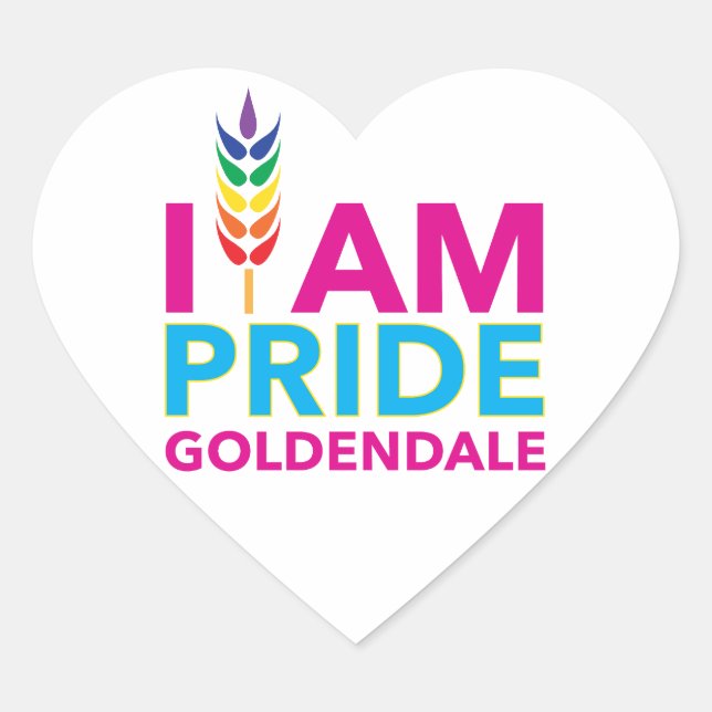 I AM PRIDE Goldendale Heart Shaped Stickers (Front)