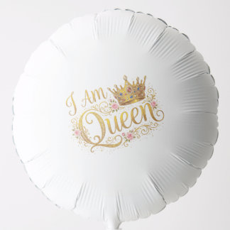 I Am Queen Golden Crown Floral Design Balloon