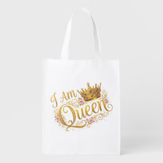 I Am Queen Golden Crown Floral Design | Reusa Bags