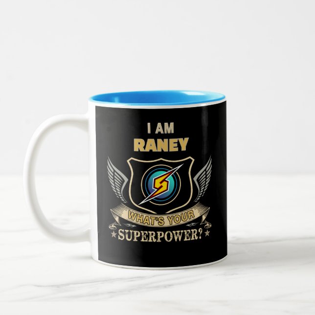 I Am RANEY What's Your Superpower Two-Tone Coffee Mug (Left)