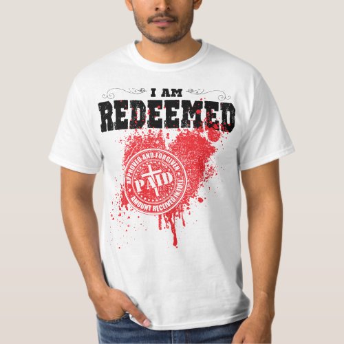 I am redeemed busted heart stamp t_shirt