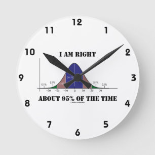I Am Right About 95% Of The Time Bell Curve Humor Round Clock