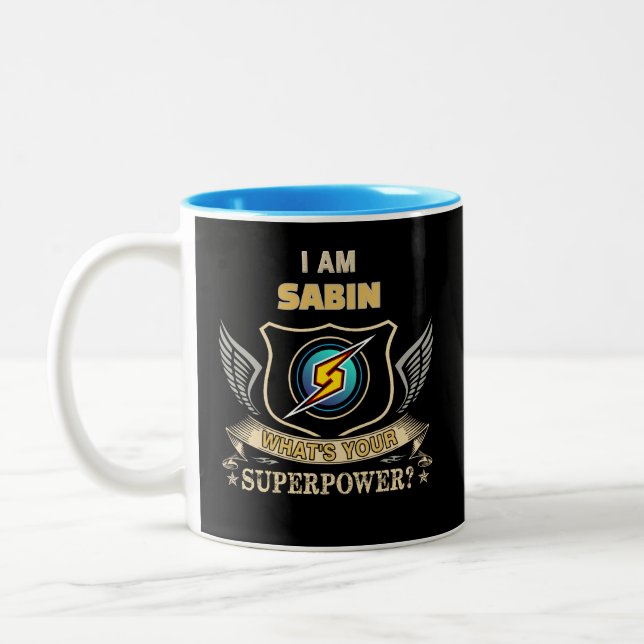 I Am SABIN What's Your Superpower Two-Tone Coffee Mug (Left)