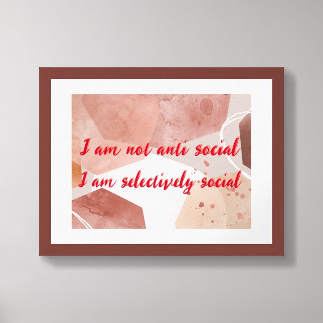 I am selectively social Orange and Walnut Framed Art (Framed Front)