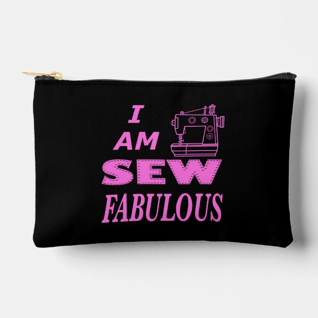 I Am Sew Fabulous In Black And Pink  Accessory Pouch (Front)