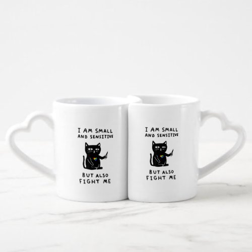 i am small and sensitive but also fight me cat kni coffee mug set