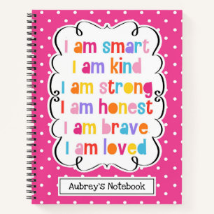 I Am Smart Pink Polka Dot Affirmations Personalize Notebook