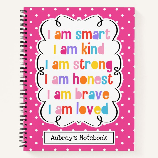 I Am Smart Pink Polka Dot Affirmations Personalize Notebook (Front)