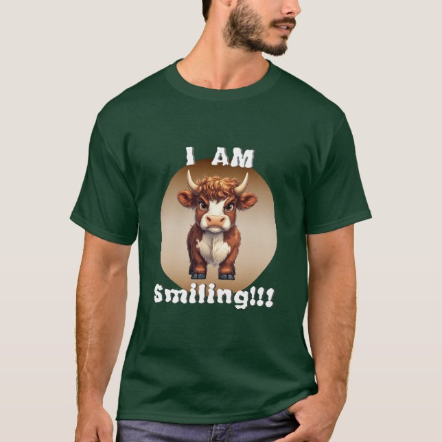 I Am Smiling Highland Cow T-Shirt (Front)