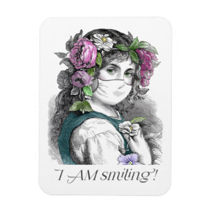 I AM Smiling! Pretty Girl Wears Face Mask Magnet