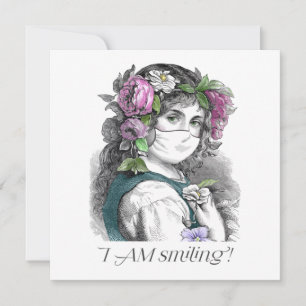 I Am Smiling! Pretty Girl Wears Mask Card