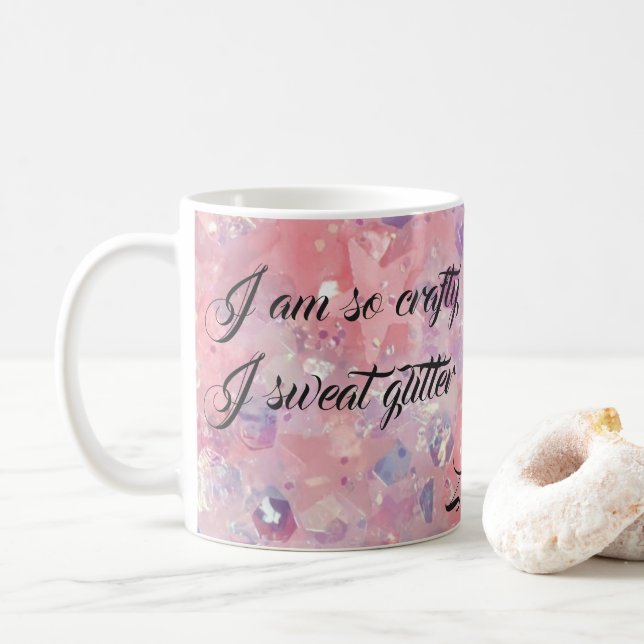 I Am So Crafty I Sweat Glitter Pink Star Mug (With Donut)