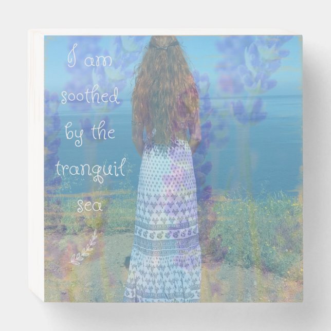 I am soothed by the tranquil sea wood box sign  (Front Horizontal)
