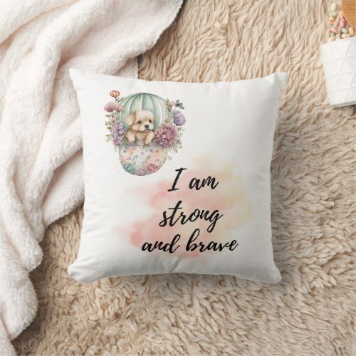 I Am Strong and Brave Kids Room Puppy Dog Throw Pillow