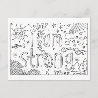 I Am Strong - Coloring Book Postcard - Hand Drawn
