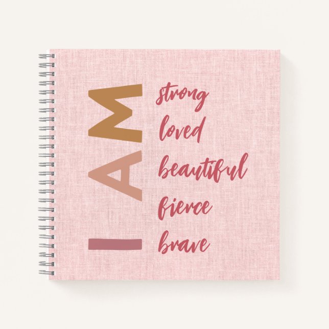 I Am Strong Loved Brave Affirmation Notebook (Front)