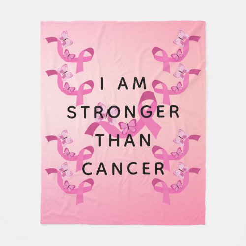 I Am Stronger Than Breast Cancer Pink Quote Fleece Blanket